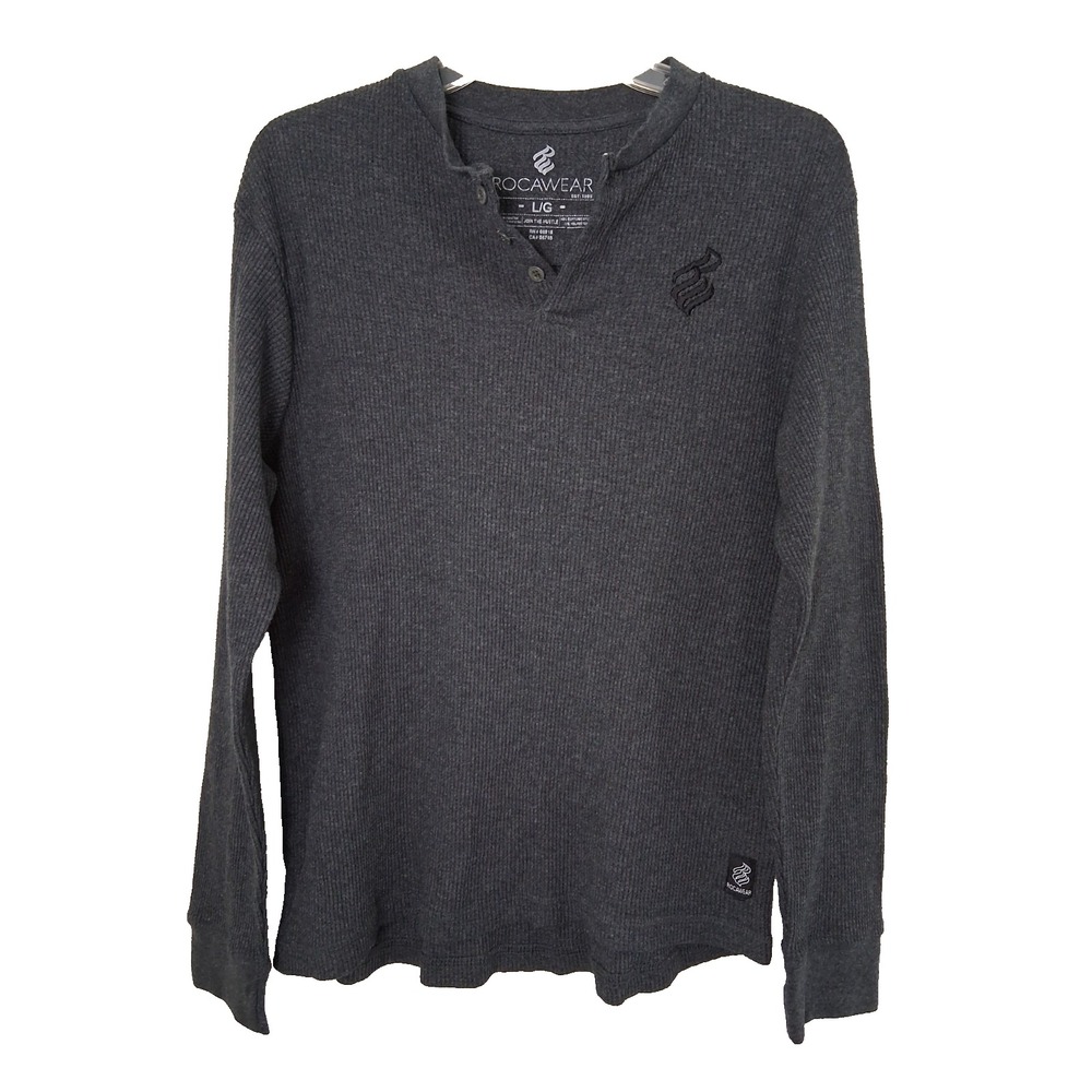 VTG Y2K Roca Wear Waffle Knit‎ Henley Thermal Shirt Size Large Grunge Streetwear